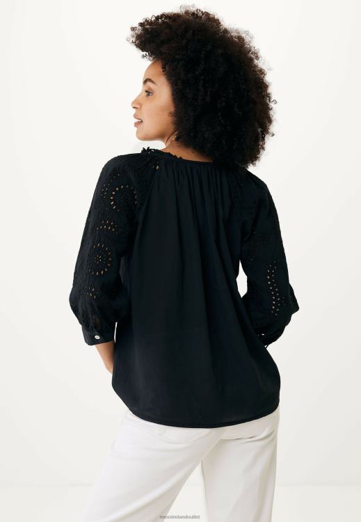 Mexx Blouse Broidery Sleeves Black Schwarz 0T44H85 Women