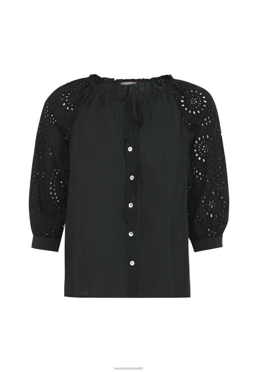 Mexx Blouse Broidery Sleeves Black Schwarz 0T44H85 Women