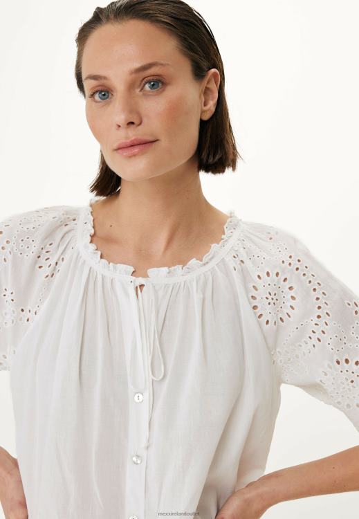 Mexx Blouse Broidery Sleeves White 0T44H67 Women