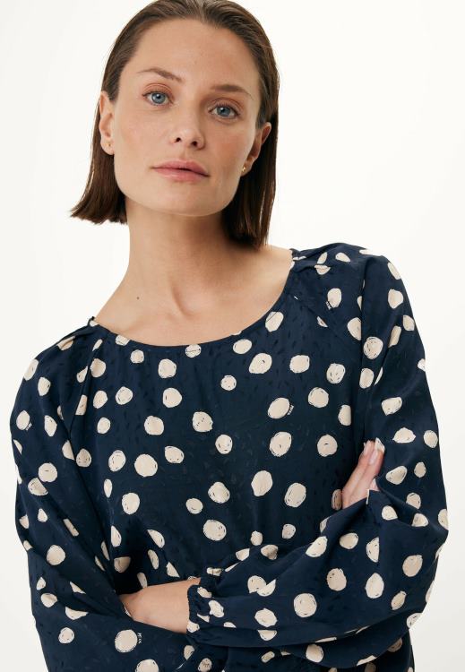 Mexx Blouse Round Pleated Neckline Navy Blue 0T44H62 Women