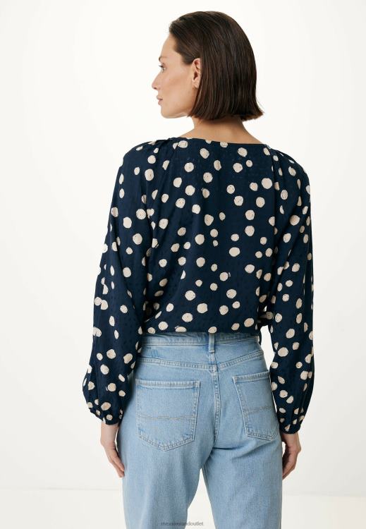 Mexx Blouse Round Pleated Neckline Navy Blue 0T44H62 Women