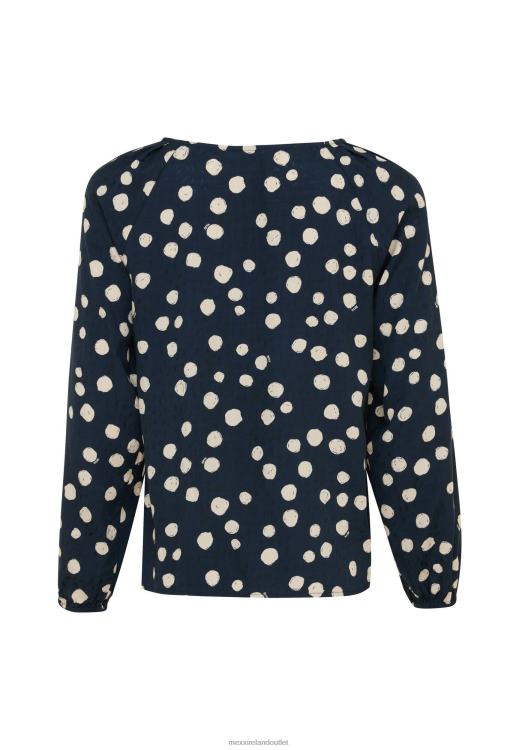 Mexx Blouse Round Pleated Neckline Navy Blue 0T44H62 Women