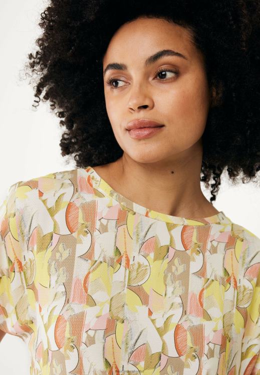 Mexx Capsleeve Round Neck Top Print Lime Yellow 0T44H74 Women