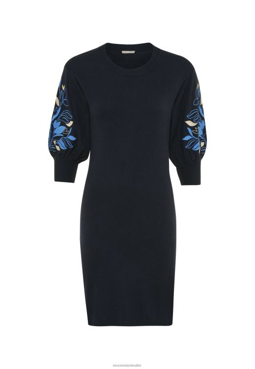 Mexx Knitted Dress Embroidered Sleeves Navy Blue 0T44H101 Women