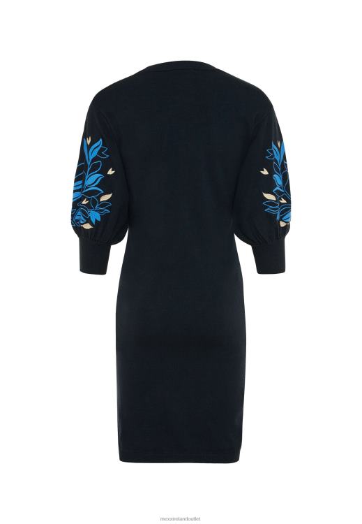Mexx Knitted Dress Embroidered Sleeves Navy Blue 0T44H101 Women