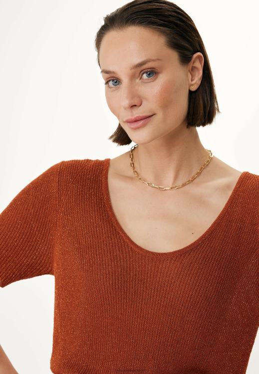 Mexx Knitted Half Sleeve Top Brick Orange 0T44H77 Women