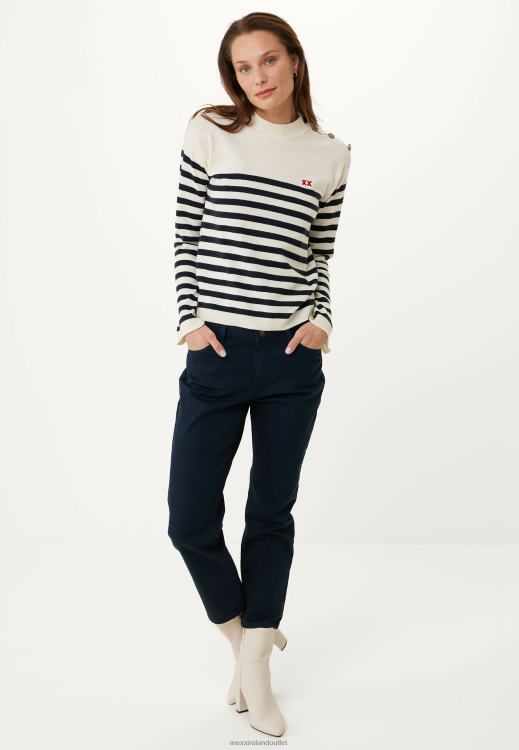 Mexx Knitted Stripe Pullover Bell Sleeve Off White Beige 0T44H112 Women