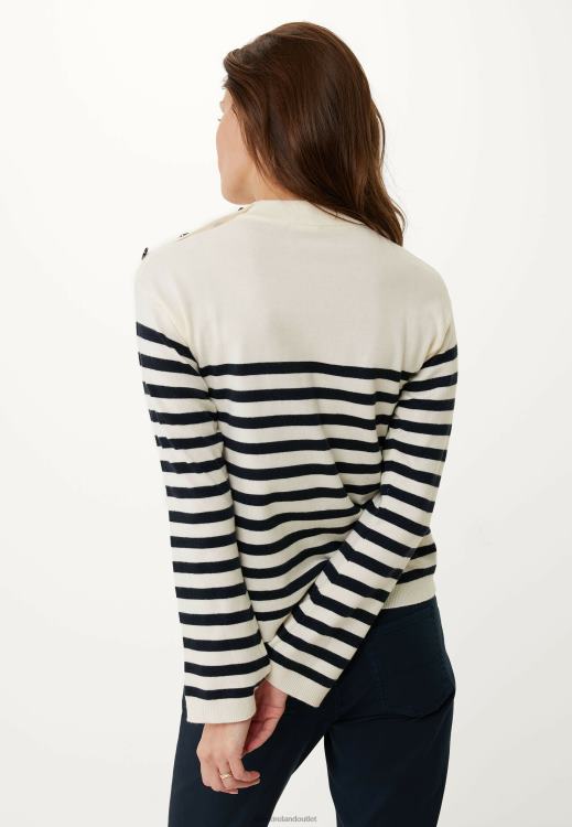 Mexx Knitted Stripe Pullover Bell Sleeve Off White Beige 0T44H112 Women