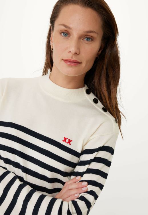 Mexx Knitted Stripe Pullover Bell Sleeve Off White Beige 0T44H112 Women