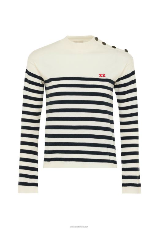 Mexx Knitted Stripe Pullover Bell Sleeve Off White Beige 0T44H112 Women