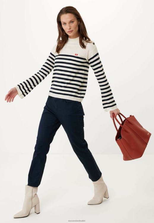 Mexx Knitted Stripe Pullover Bell Sleeve Off White Beige 0T44H112 Women