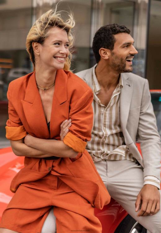 Mexx Linen Pants Brick Orange 0T44H88 Women