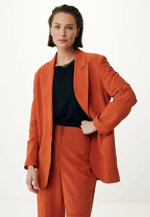 Mexx Linen Single Breasted Blazer Brick Orange 0T44H87 Women