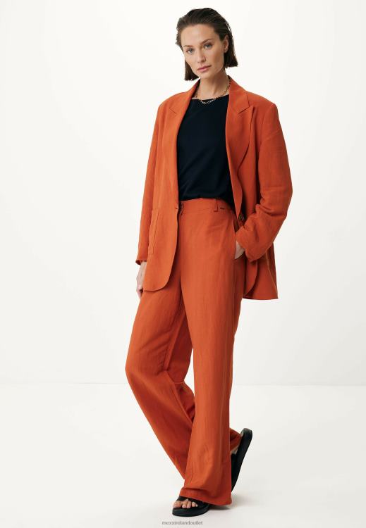 Mexx Linen Single Breasted Blazer Brick Orange 0T44H87 Women