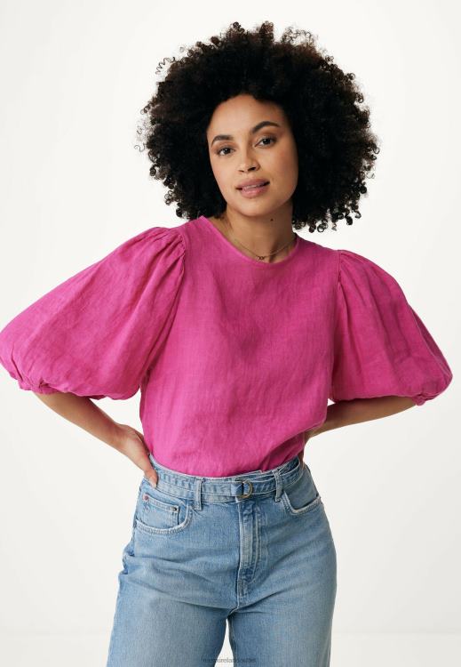 Mexx Linen Top Balloon Sleeves Hot Pink 0T44H51 Women