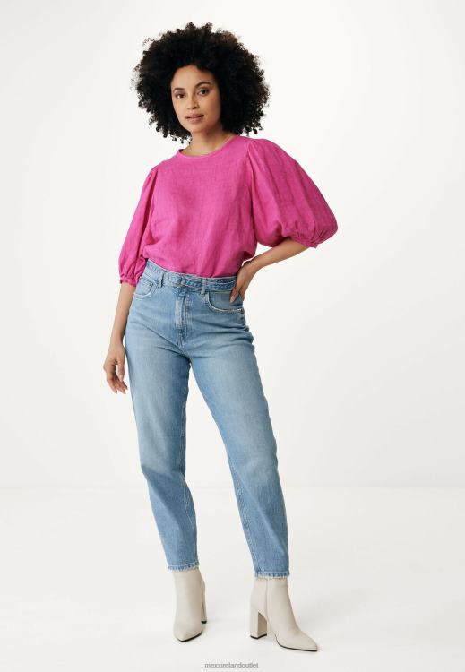 Mexx Linen Top Balloon Sleeves Hot Pink 0T44H51 Women
