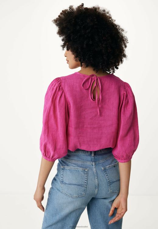 Mexx Linen Top Balloon Sleeves Hot Pink 0T44H51 Women