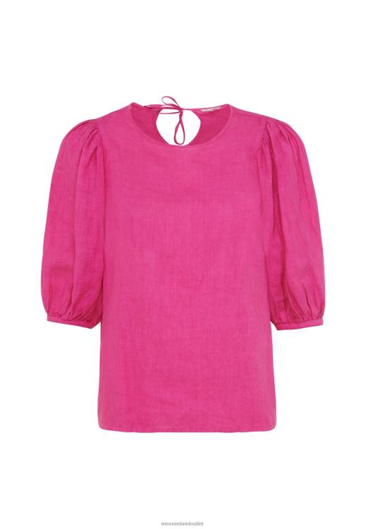 Mexx Linen Top Balloon Sleeves Hot Pink 0T44H51 Women