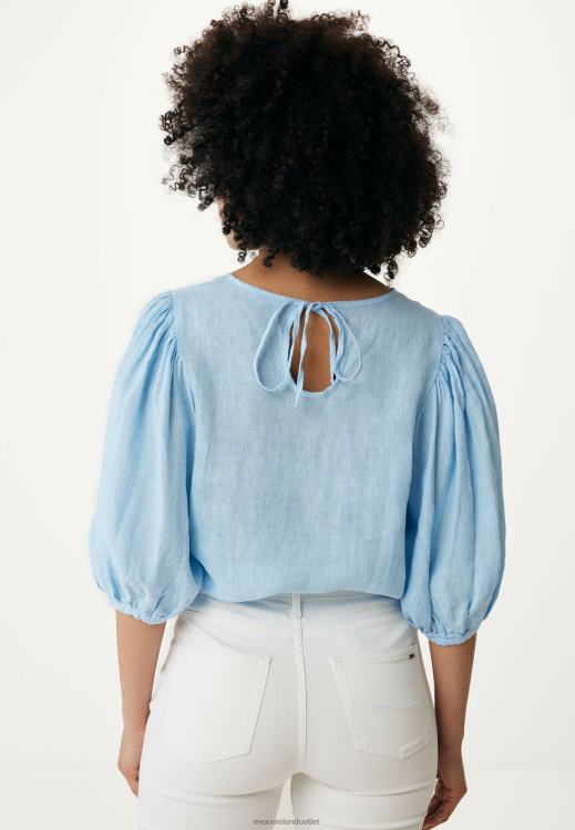 Mexx Linen Top Balloon Sleeves Light Blue 0T44H52 Women