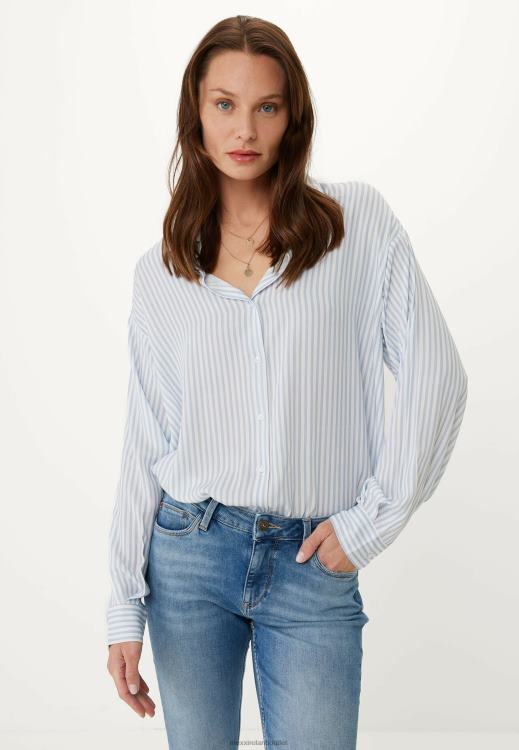 Mexx Long Sleeve Striped Blouse White 0T44H128 Women