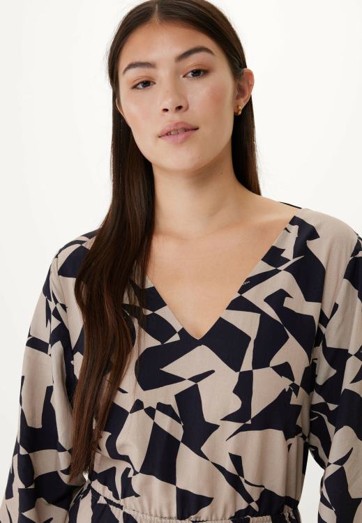 Mexx Long Sleeve V-neck Dress Beige 0T44H65 Women