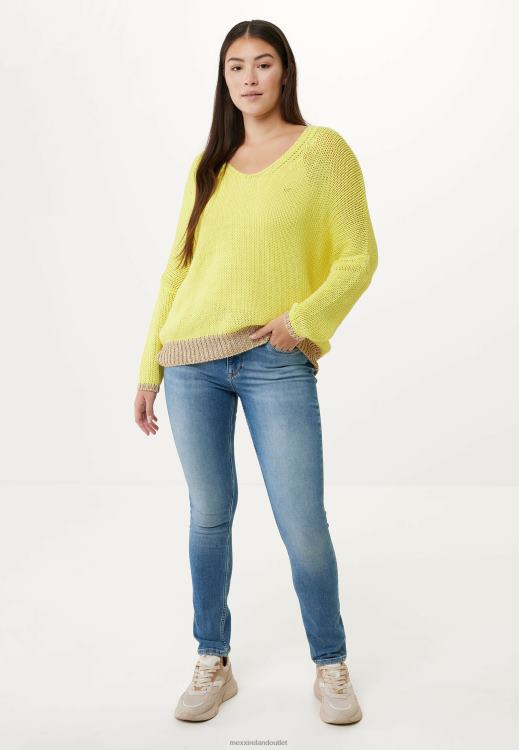 Mexx Loose Fit V-neck Pullover Bright Yellow 0T44H82 Women