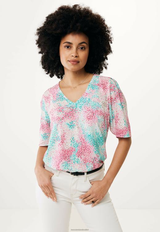 Mexx Short Sleeve Blouse Aqua Green Pink 0T44H26 Women