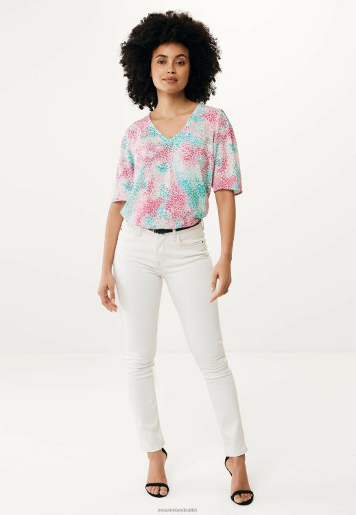 Mexx Short Sleeve Blouse Aqua Green Pink 0T44H26 Women