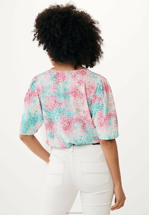 Mexx Short Sleeve Blouse Aqua Green Pink 0T44H26 Women