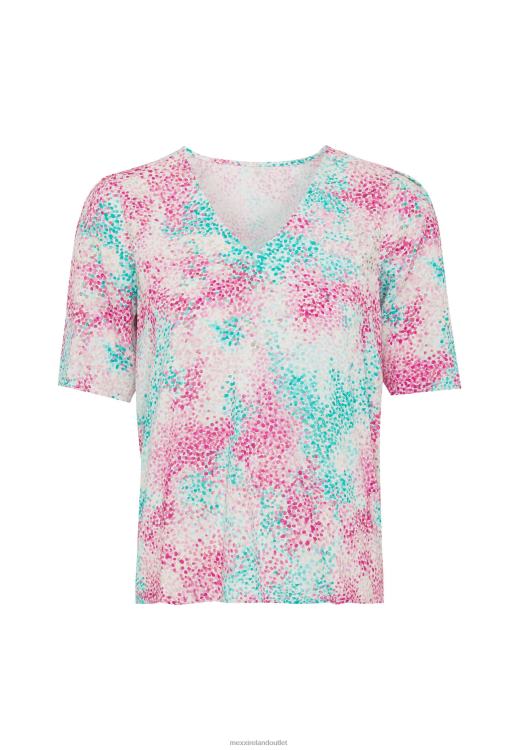 Mexx Short Sleeve Blouse Aqua Green Pink 0T44H26 Women