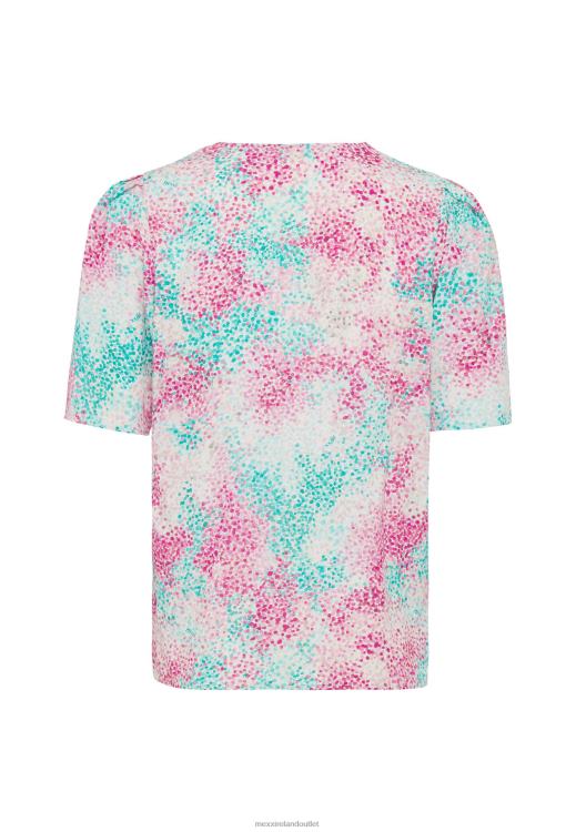 Mexx Short Sleeve Blouse Aqua Green Pink 0T44H26 Women