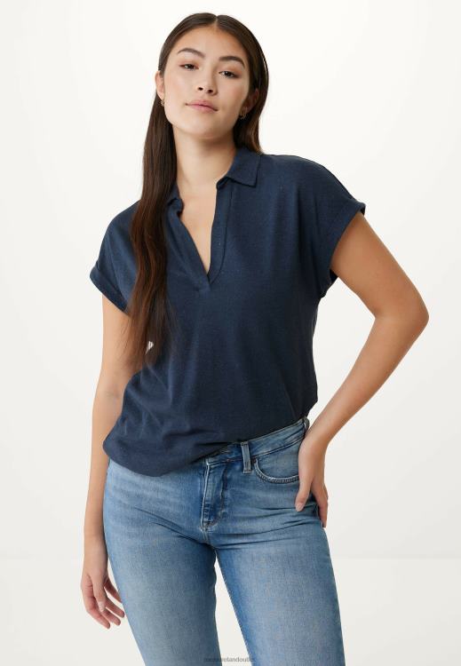 Mexx Short Sleeve Polo Tee Navy Blue 0T44H97 Women