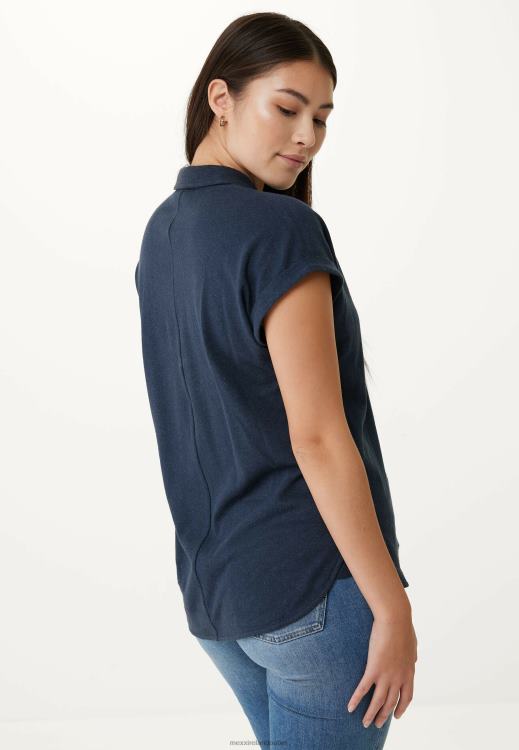 Mexx Short Sleeve Polo Tee Navy Blue 0T44H97 Women