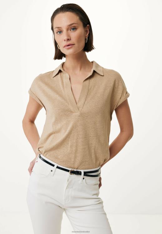 Mexx Short Sleeve Polo Tee Sand Beige 0T44H8 Women