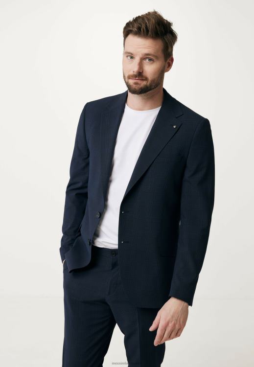 Mexx Single Breasted Checked Blazer Navy Blue 0T44H467 Men
