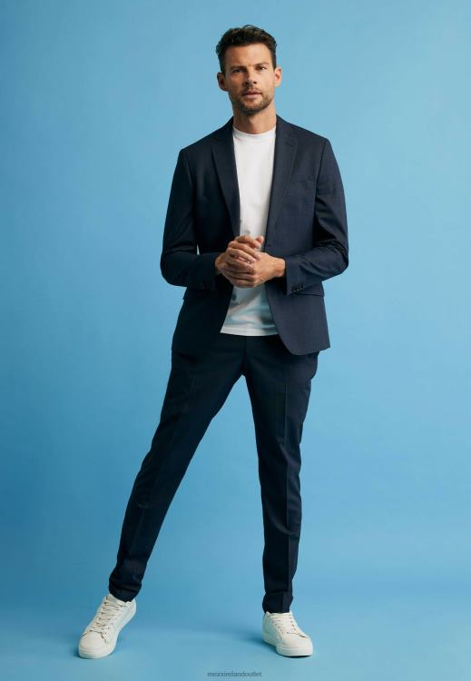 Mexx Single Breasted Checked Blazer Navy Blue 0T44H467 Men