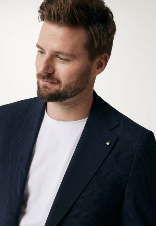 Mexx Single Breasted Checked Blazer Navy Blue 0T44H467 Men