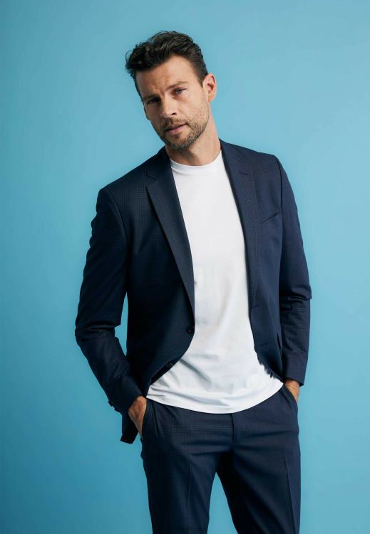 Mexx Single Breasted Checked Blazer Navy Blue 0T44H467 Men