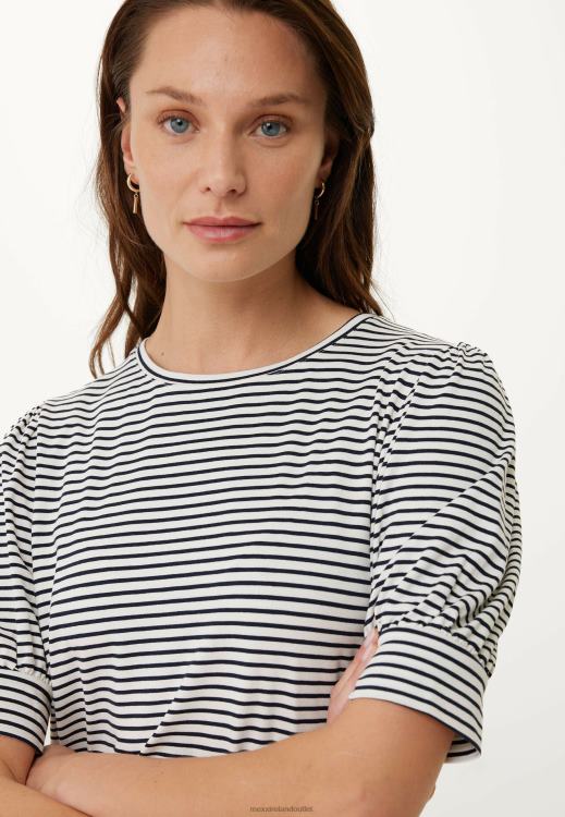 Mexx Striped Puff Sleeve Tee Navy Blue 0T44H10 Women