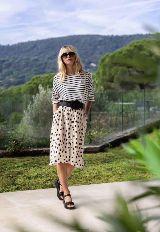 Mexx Striped Short Sleeve T-shirt Beige 0T44H19 Women