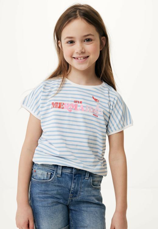 Mexx Striped Short Sleeve T-shirt Off White Beige 0T44H806 Girls