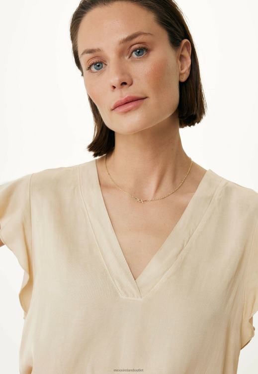 Mexx V-neck Blouse Butterfly Sleeves Light Sand Beige 0T44H57 Women