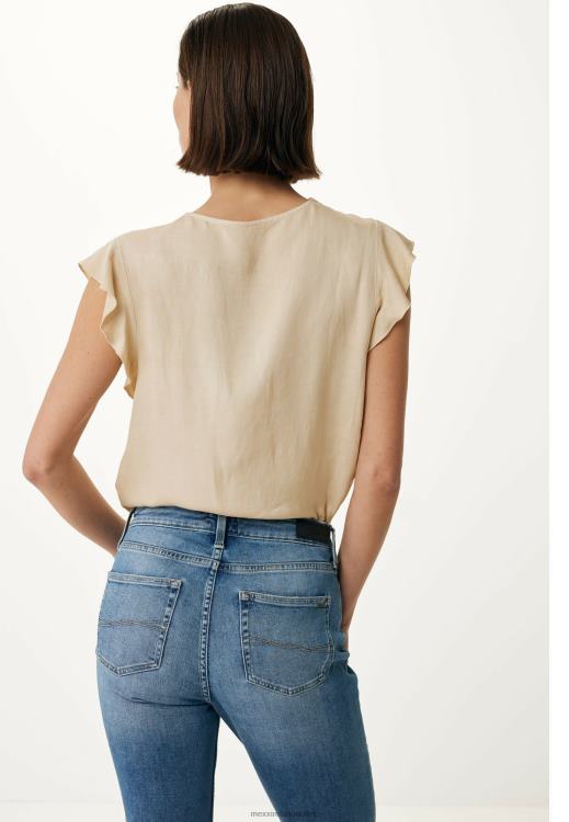 Mexx V-neck Blouse Butterfly Sleeves Light Sand Beige 0T44H57 Women