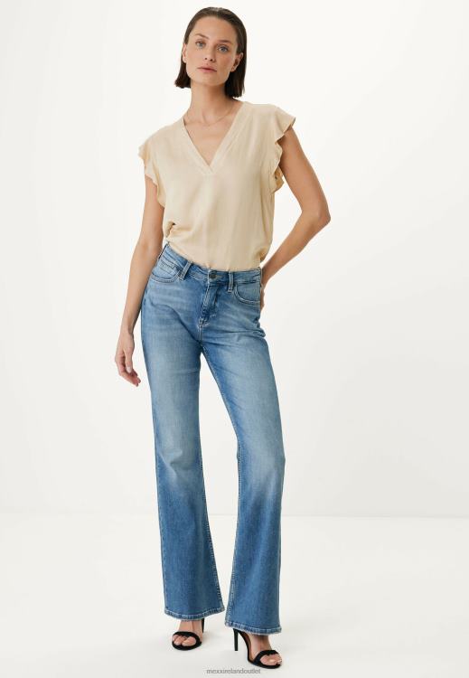 Mexx V-neck Blouse Butterfly Sleeves Light Sand Beige 0T44H57 Women