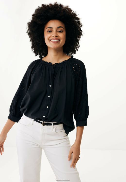 Mexx Blouse Broidery Sleeves Black Schwarz 0T44H85 Women